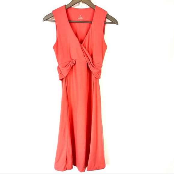 Prana Coral Twist Front Faux Wrap Dress Jersey - Picture 1 of 11